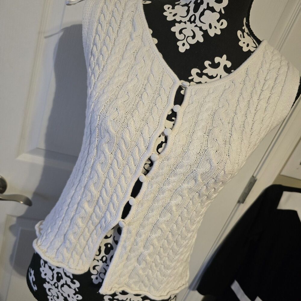 Industry Sweater Vest Sz L Womens Cable Knit Button White Cabincore Preppy